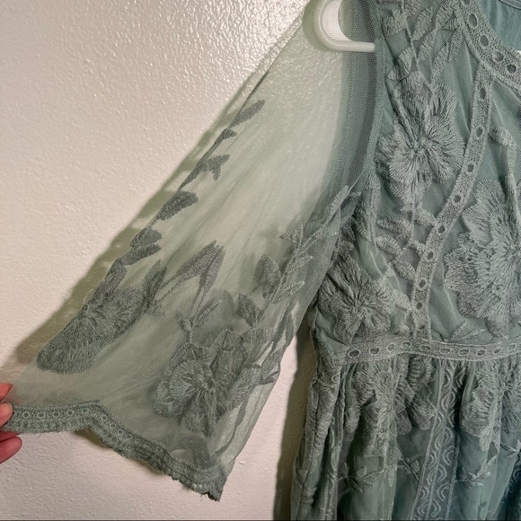 Entro Lace Blouse 3/4 Bell Sleeve Blue Green - Picture 5 of 11